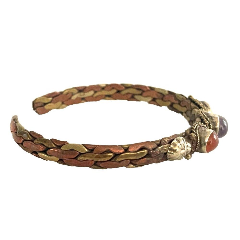 Three Stone Twisted Braid Cuff Bangle Bracelet Vi… - image 2